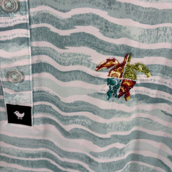 Bad Birdie Golf Shirt Men Size Large Green Waves Ocean Performance Short Sleeve - Picture 8 of 11